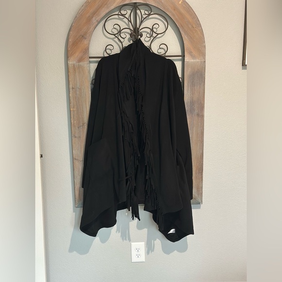 Woman Within Jackets & Blazers - WomanWithin- Black Fringe Cardigan 1X